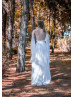 Bell Sleeves Ivory Lace Chiffon Beach Summer Wedding Dress